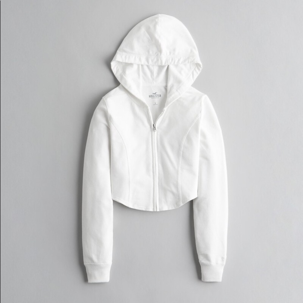 White Crop Corset Full-Zip Hoodie